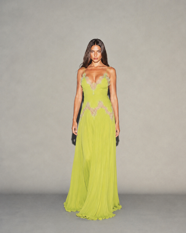 Selene Dress Lime Green, vista frontale #LimeGreen