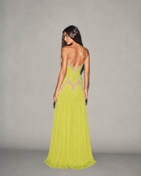 Selene Dress Lime Green, vista posteriore #LimeGreen